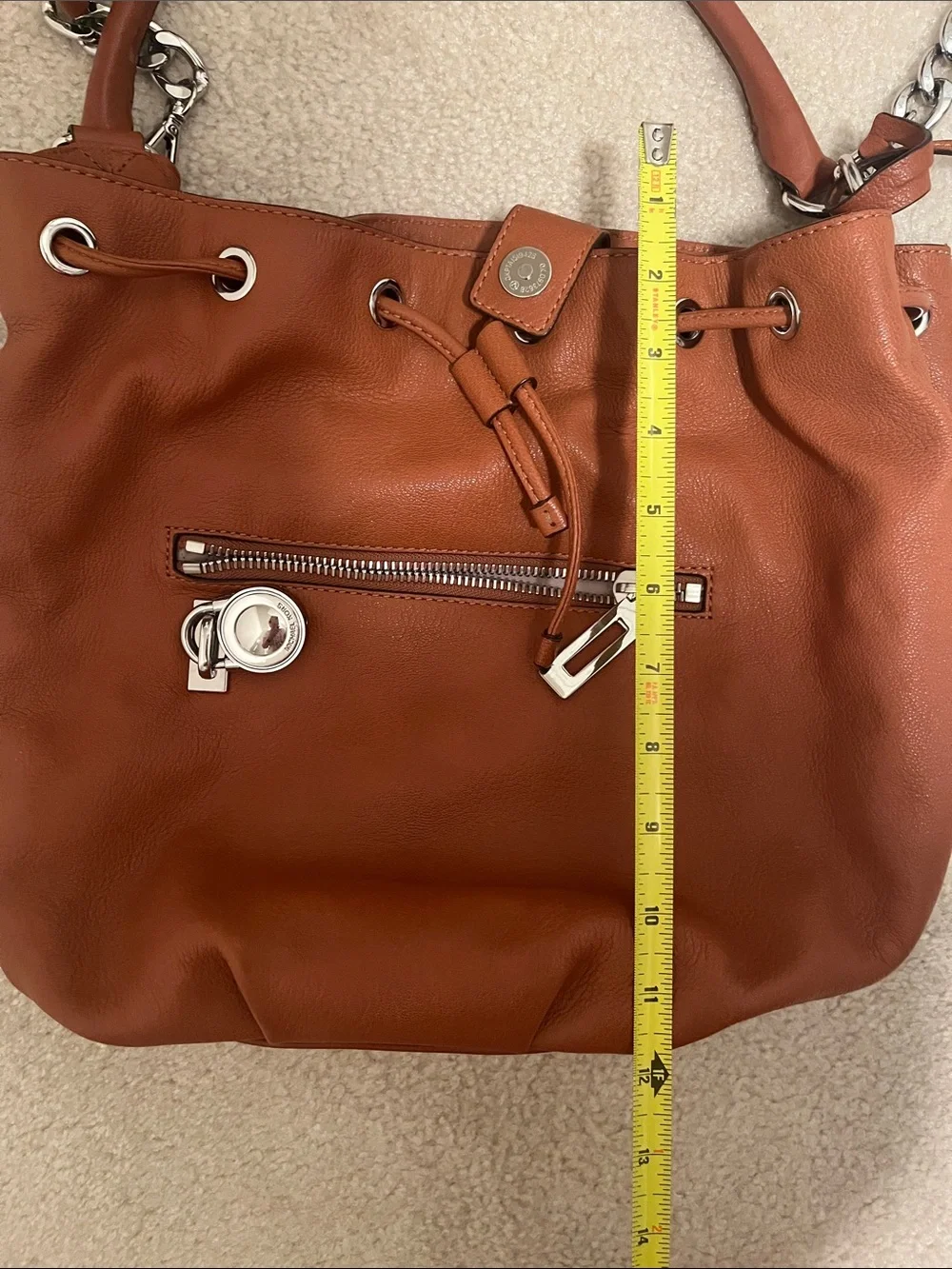 Michael Michael Kors Leather Drawstring Shoulder Bag in Cognac